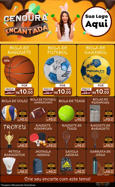 Modelo de Encarte para Encarte Grande com o tema Cenoura Encantada - Páscoa para Artigos Esportivos