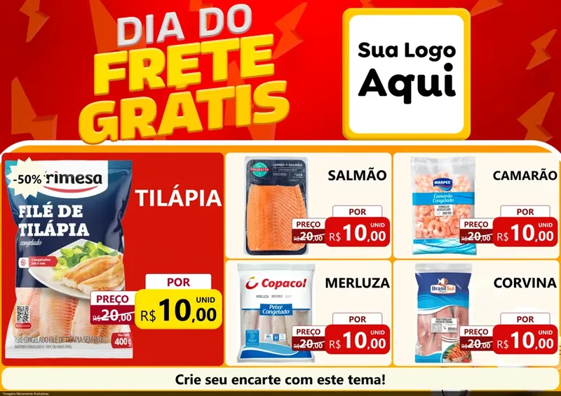 Modelo de Encarte para Encarte A4 Horizontal com o tema Dia do Frete Grátis para Peixaria