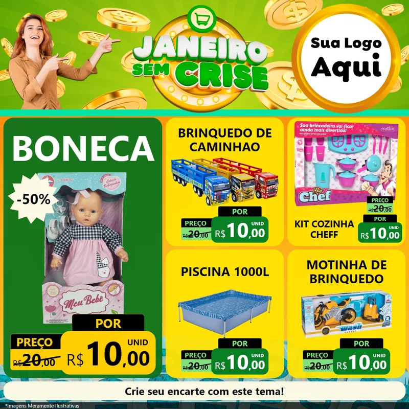 Modelo de Rede Social para Feed Facebook com o tema Janeiro Sem Crise para Brinquedos