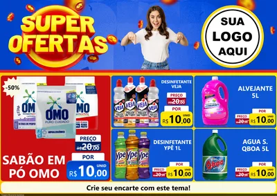 Modelo de Encarte para Encarte A4 Horizontal com o tema Super Ofertas para Produtos de Limpeza