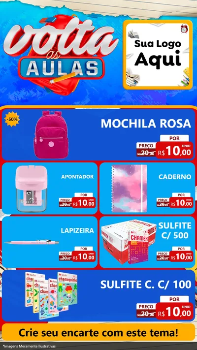 Modelo de TV para TV Vertical com o tema Volta às Aulas para Papelaria