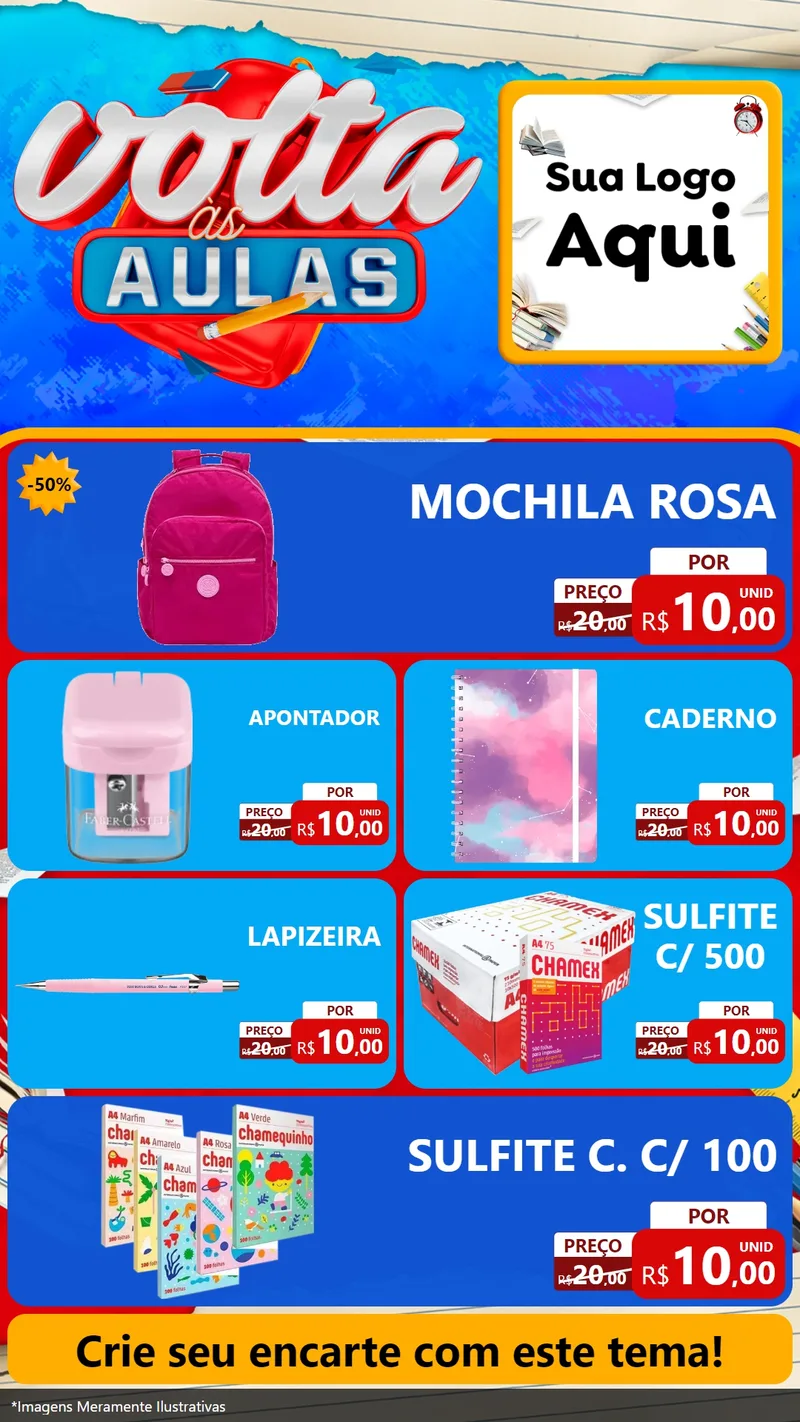 Modelo de TV para TV Vertical com o tema Volta às Aulas para Papelaria