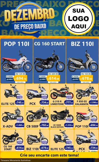 Modelo de Encarte para Encarte Grande com o tema Dezembro de Preço Baixo para Concessionaria de Motos
