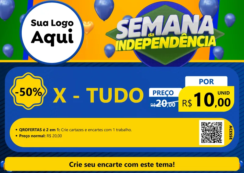 Modelo de Cartaz para Cartaz A4 Horizontal com o tema Semana da Independência para Hamburgueria