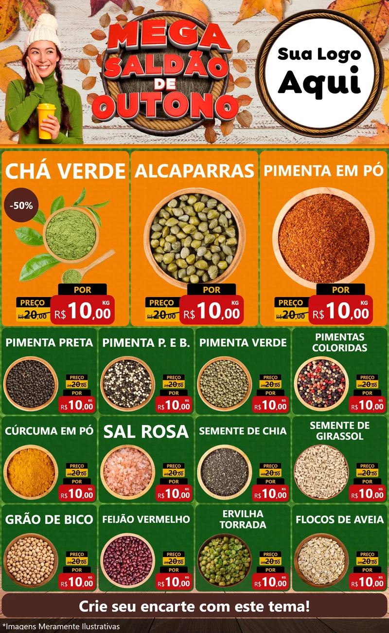 Modelo de Encarte para Encarte Grande com o tema Mega Saldão de Outono para Produtos Naturais