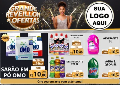 Modelo de Encarte para Encarte A4 Horizontal com o tema Grande Réveillon de Ofertas para Produtos de Limpeza