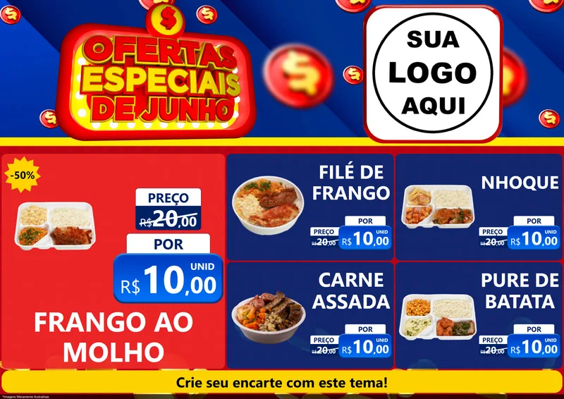 Modelo de Encarte para Encarte A4 Horizontal com o tema Ofertas Especiais de Junho para Restaurante