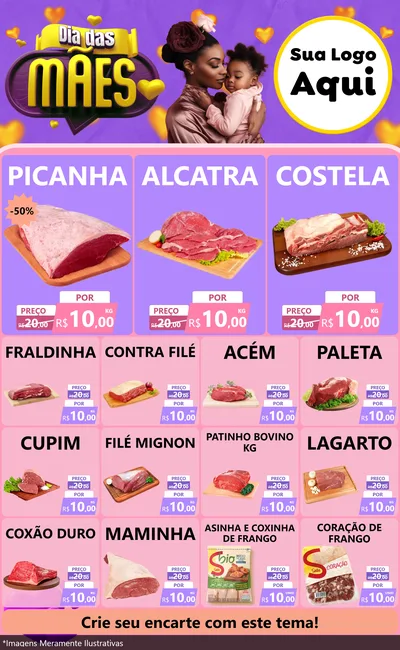Modelo de Encarte para Encarte Grande com o tema Dia das Mães para Açougue