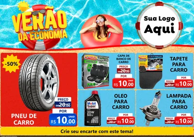 Modelo de Encarte para Encarte A4 Horizontal com o tema Verão da Economia para Auto peças