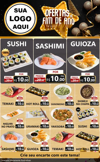 Modelo de Encarte para Encarte Grande com o tema Ofertas de Fim de Ano para Comida japonesa