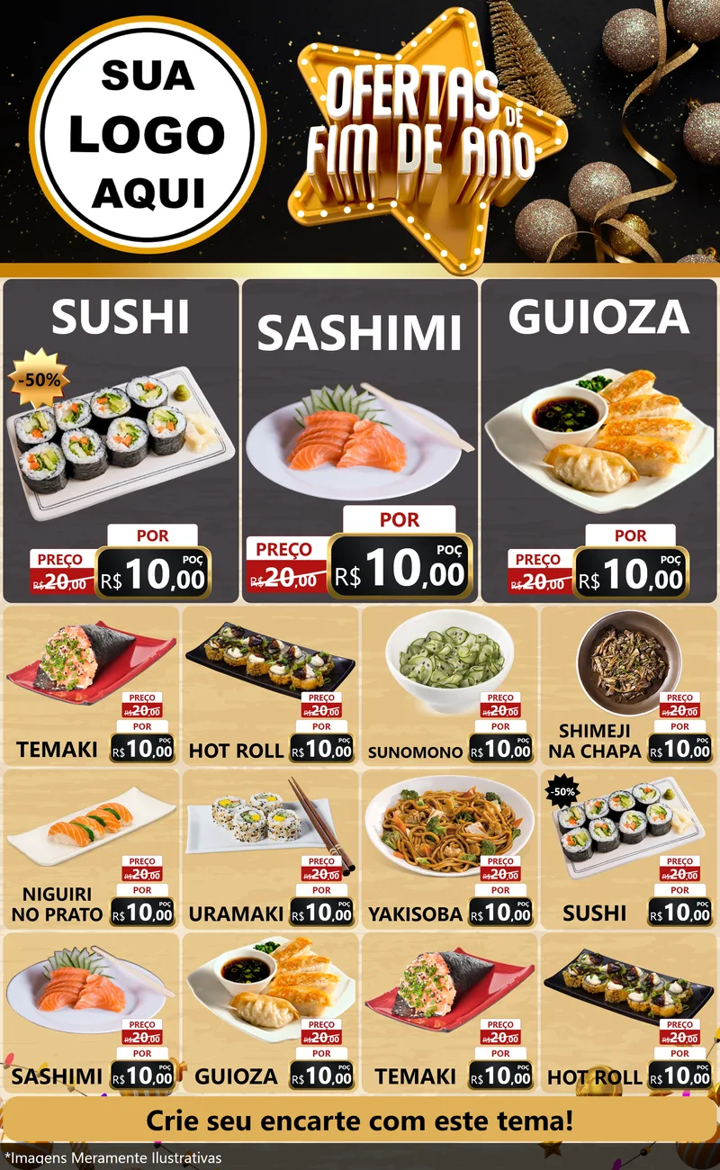 Modelo de Encarte para Encarte Grande com o tema Ofertas de Fim de Ano para Comida japonesa
