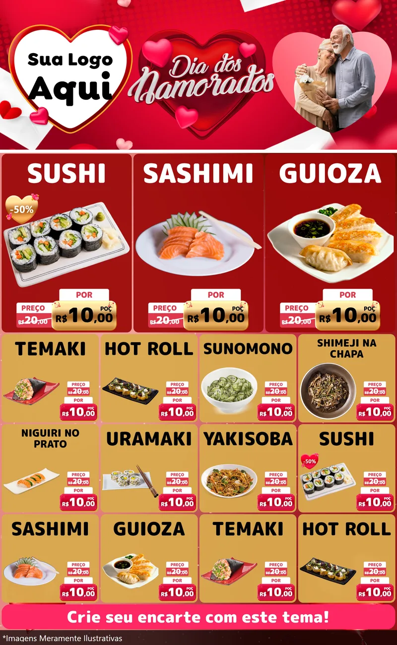 Modelo de Encarte para Encarte Grande com o tema Dia Dos Namorados para Comida japonesa