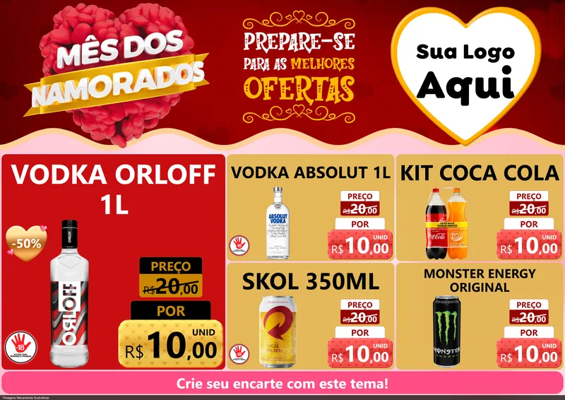 Modelo de Encarte para Encarte A4 Horizontal com o tema Mês dos Namorados para Distribuidora de bebidas
