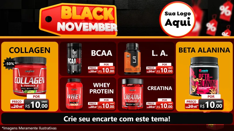 Modelo de TV para TV Horizontal com o tema Black November para Suplementos alimentares