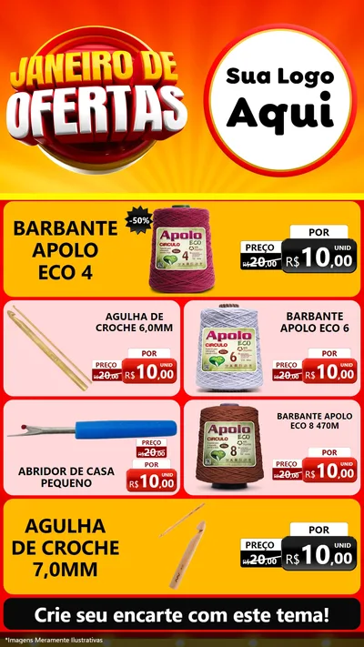 Modelo de TV para TV Vertical com o tema Janeiro de Ofertas para Armarinho e Aviamentos