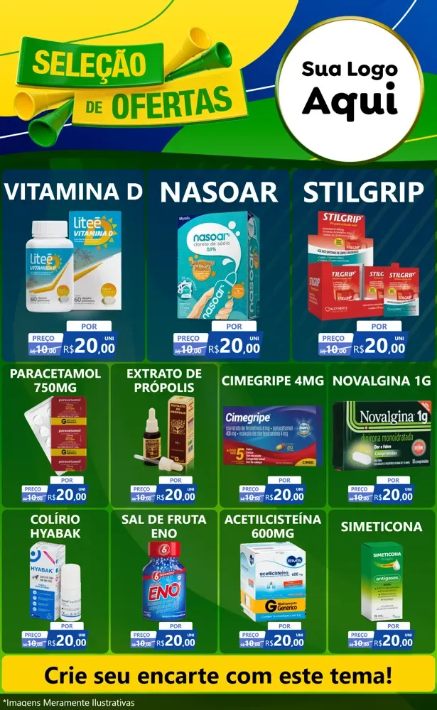 Modelo de Encarte para Encarte Grande com o tema Seleção de Ofertas - Copa para Farmácia