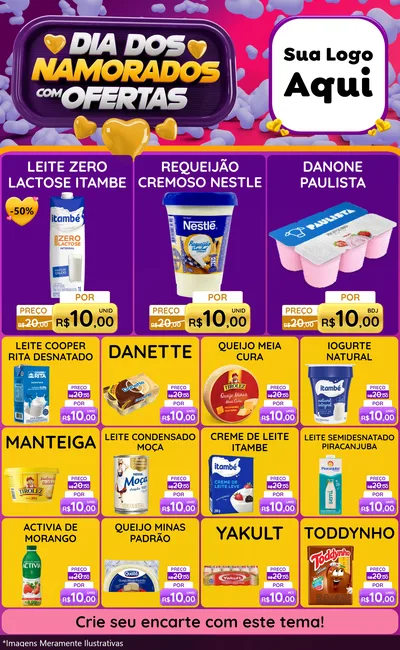 Modelo de Encarte para Encarte Grande com o tema Dia Dos Namorados Com Ofertas para Frios e Laticínios
