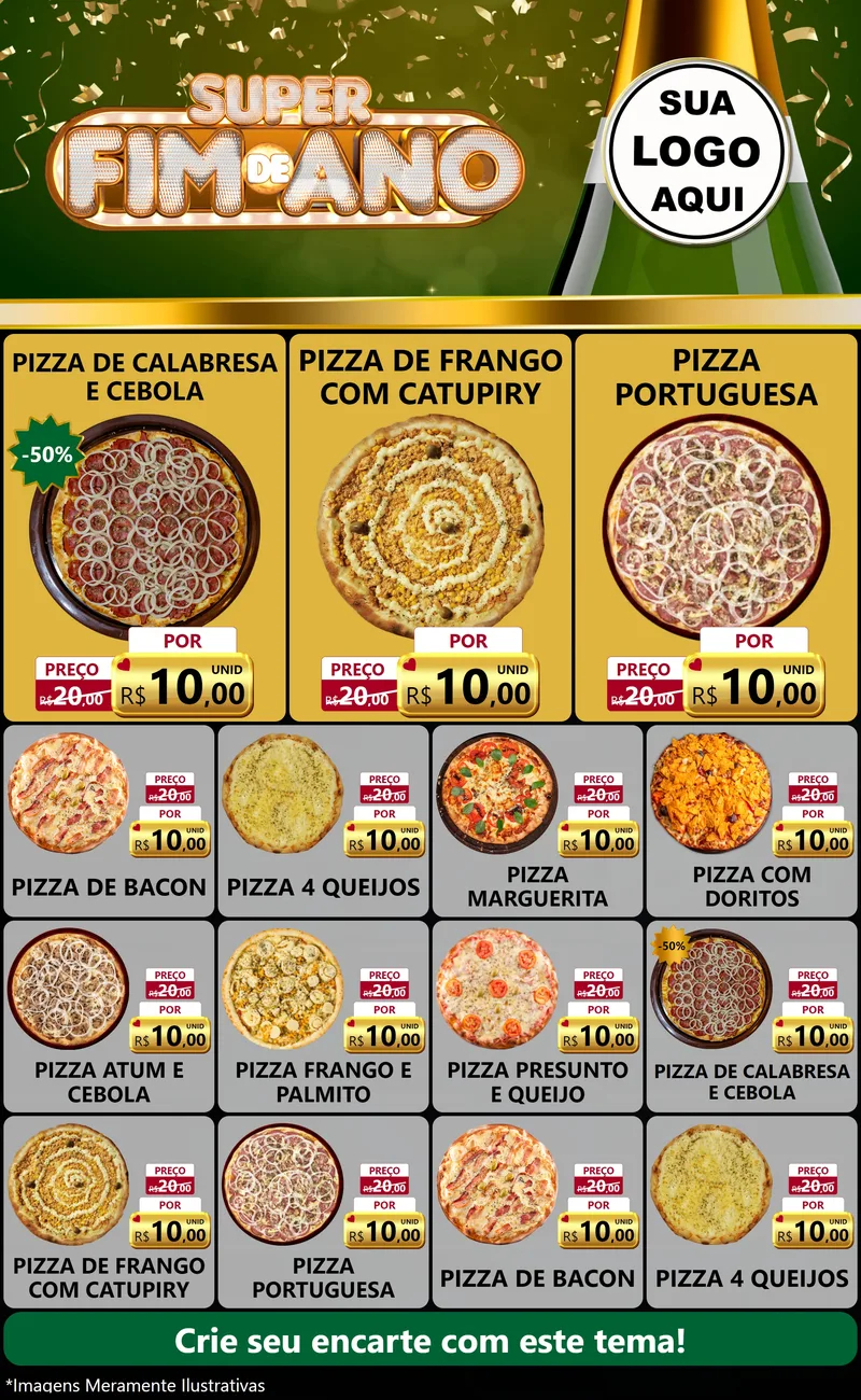 Modelo de Encarte para Encarte Grande com o tema Super Fim de Ano para Pizzaria