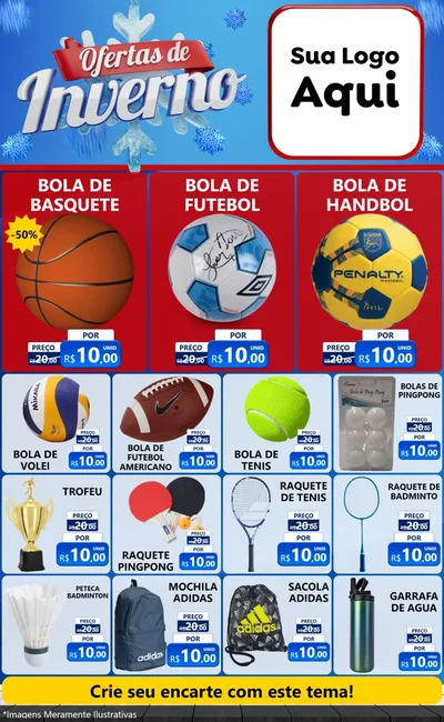 Modelo de Encarte para Encarte Grande com o tema Ofertas de Inverno para Artigos Esportivos