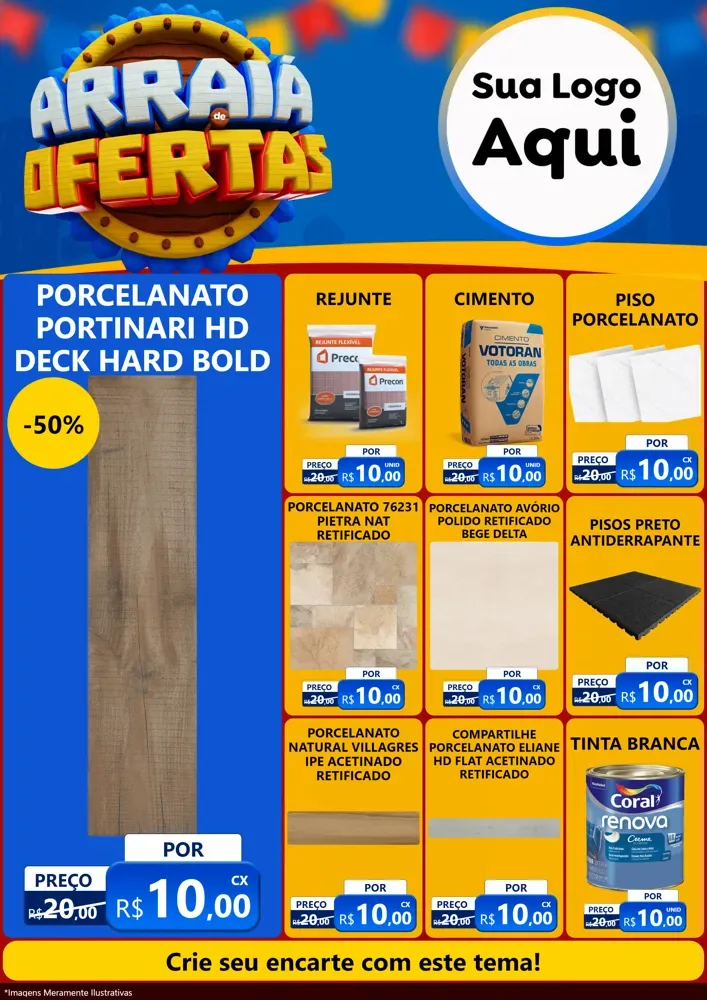 Modelo de Encarte para Encarte A4 Vertical com o tema Arraiá de Ofertas - Junina para Pisos e revestimentos
