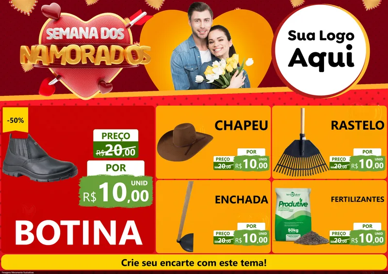 Modelo de Encarte para Encarte A4 Horizontal com o tema Semana dos Namorados para Agropecuária