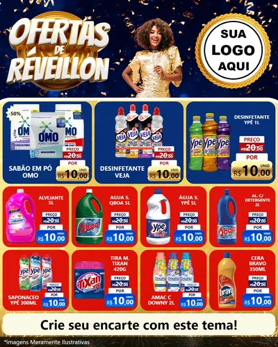 Modelo de Rede Social para Feed Instagram com o tema Ofertas de Réveillon para Produtos de Limpeza