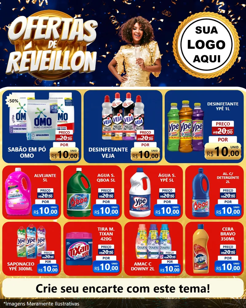 Modelo de Rede Social para Feed Instagram com o tema Ofertas de Réveillon para Produtos de Limpeza