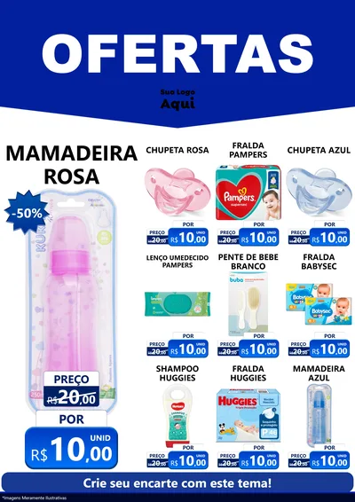 Modelo de Encarte para Encarte A4 Vertical com o tema Ofertas Azul Cartaz para Bebês
