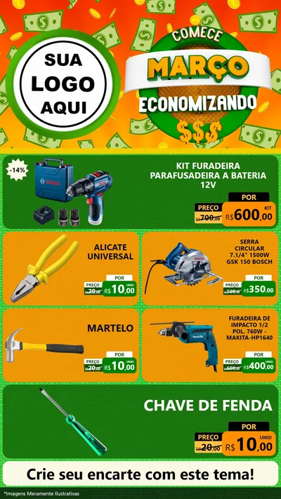Modelo de TV para TV Vertical com o tema Comece Março Economizando para Maquinas e Ferramentas