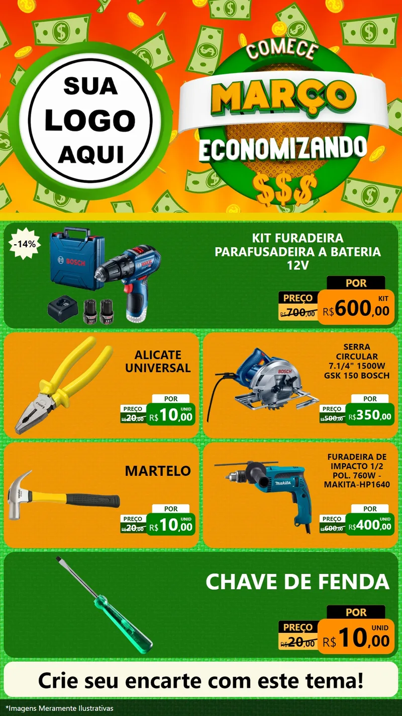 Modelo de TV para TV Vertical com o tema Comece Março Economizando para Maquinas e Ferramentas