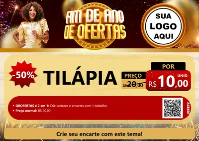 Modelo de Cartaz para Cartaz A4 Horizontal com o tema Fim de Ano de Ofertas para Peixaria