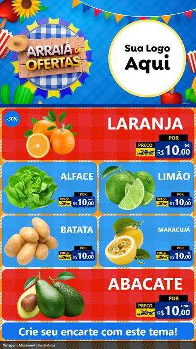 Modelo de TV para TV Vertical com o tema Arraiá de Ofertas para Hortifrúti