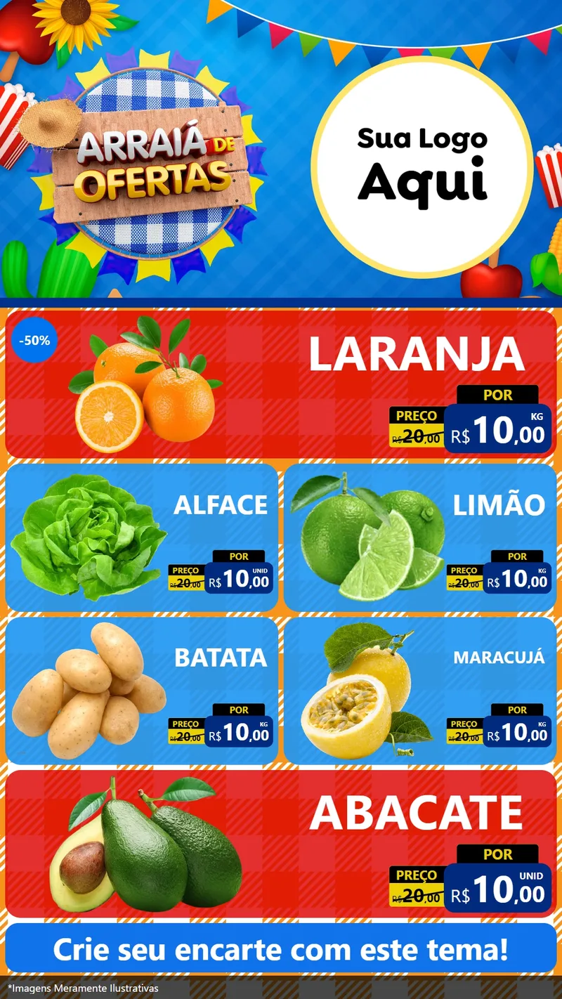 Modelo de TV para TV Vertical com o tema Arraiá de Ofertas para Hortifrúti