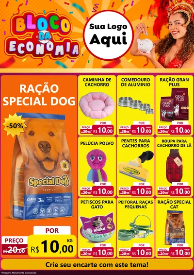 Modelo de Encarte para Encarte A4 Vertical com o tema Bloco da Economia para Pet Shop
