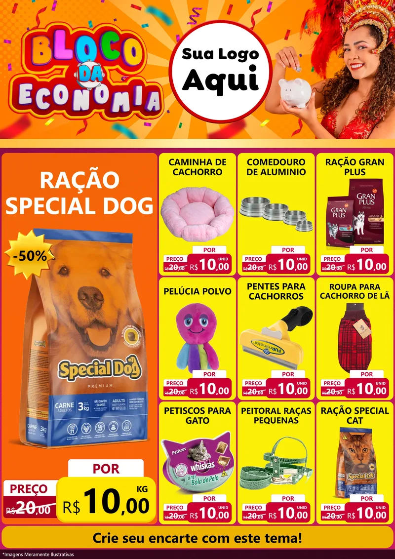 Modelo de Encarte para Encarte A4 Vertical com o tema Bloco da Economia para Pet Shop