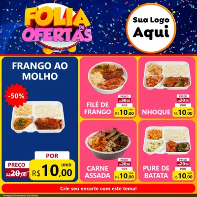 Modelo de Rede Social para Feed Facebook com o tema Folia de Ofertas para Restaurante
