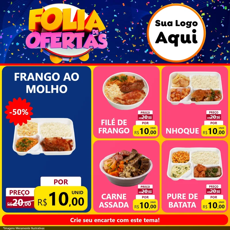 Modelo de Rede Social para Feed Facebook com o tema Folia de Ofertas para Restaurante