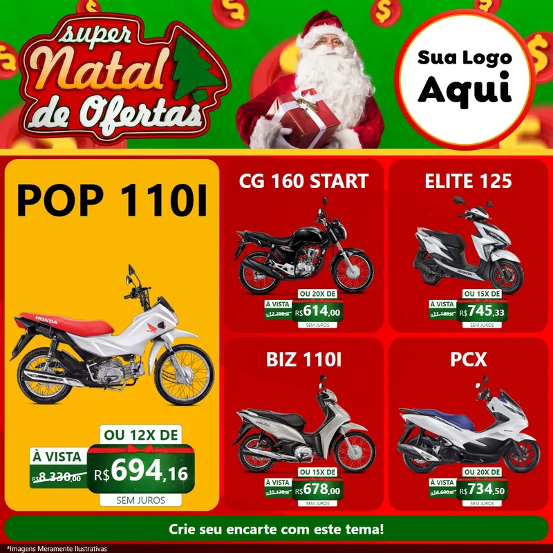 Modelo de Rede Social para Feed Facebook com o tema Super Natal de Ofertas para Concessionaria de Motos