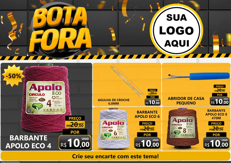 Modelo de Encarte para Encarte A4 Horizontal com o tema Bota Fora para Armarinho e Aviamentos