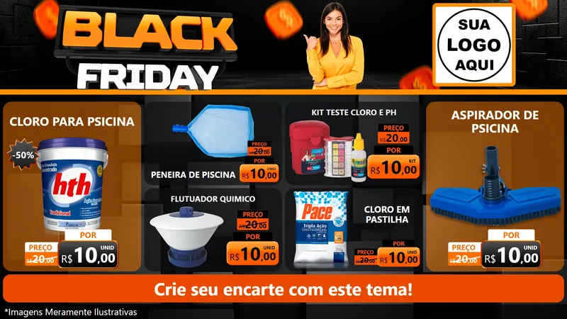 Modelo de TV para TV Horizontal com o tema Black Friday para Produtos para Piscina