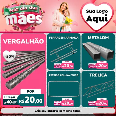 Modelo de Rede Social para Feed Facebook com o tema Feliz Dia das Mães para Ferragens