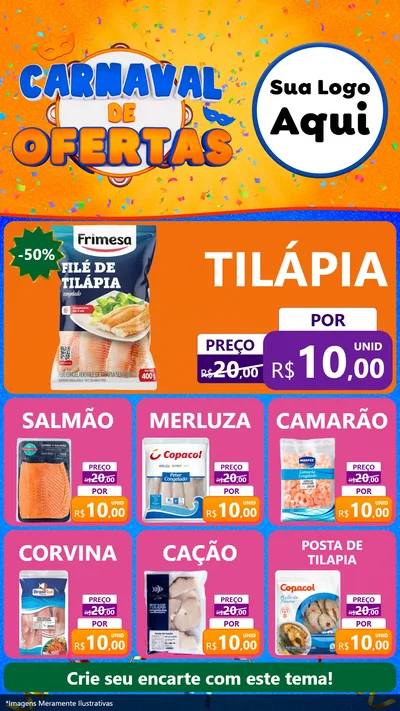 Modelo de Rede Social para Stories com o tema Carnaval de Ofertas para Peixaria