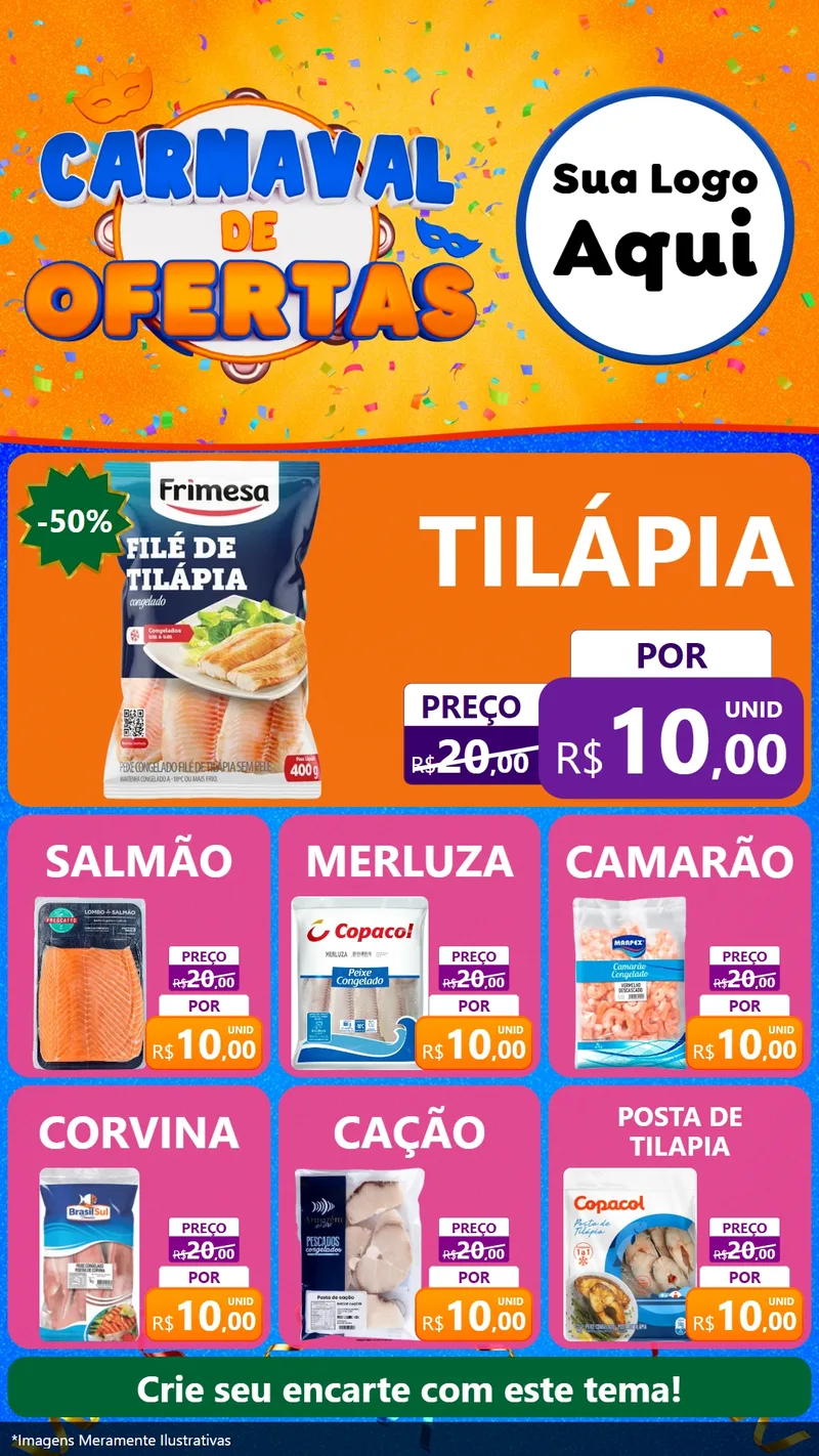 Modelo de Rede Social para Stories com o tema Carnaval de Ofertas para Peixaria
