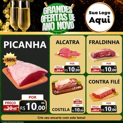 Modelo de Rede Social para Feed Facebook com o tema Grandes Ofertas de Ano Novo para Açougue