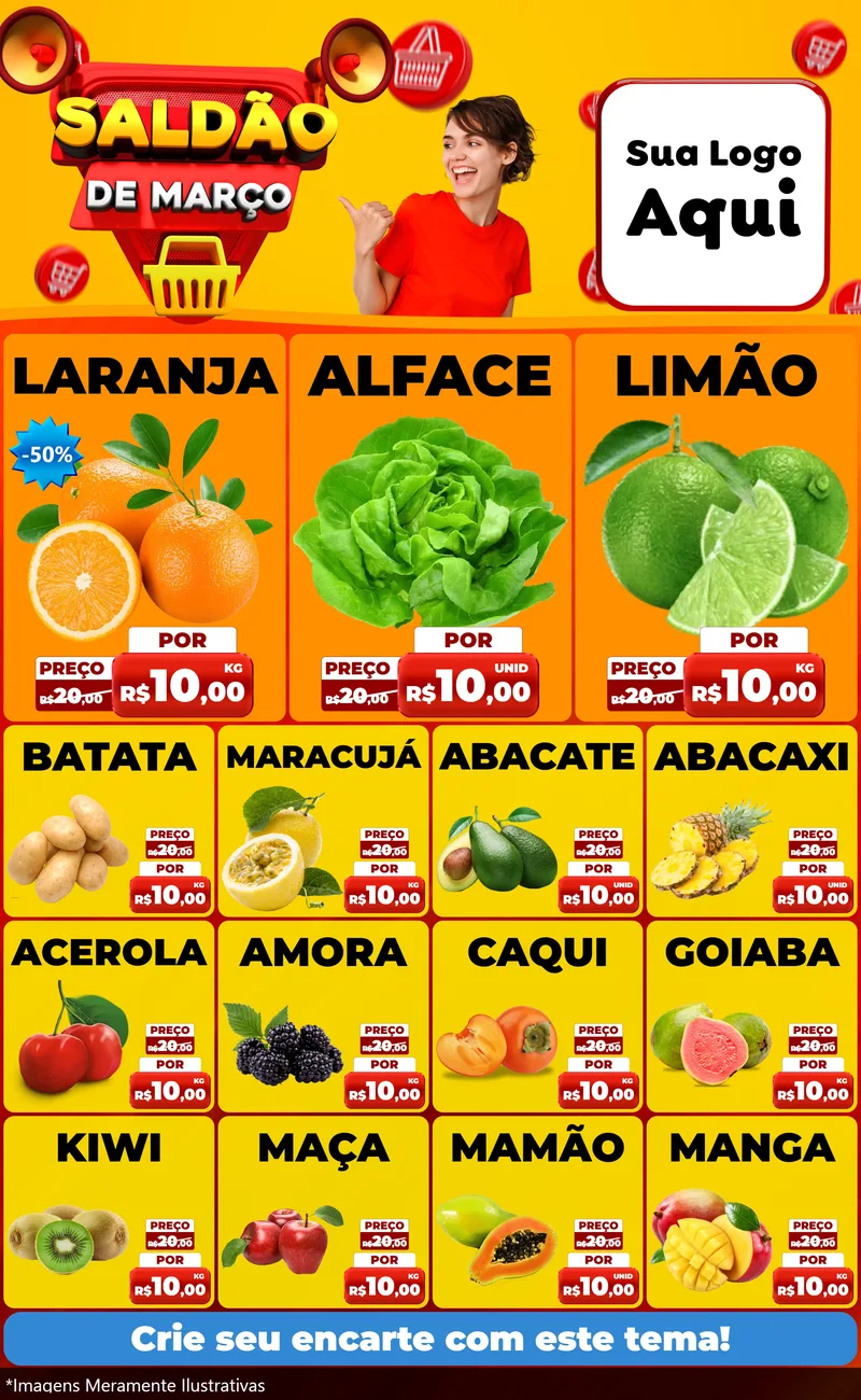 Modelo de Encarte para Encarte Grande com o tema Saldão de Março para Hortifrúti