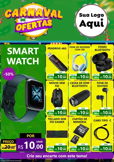Modelo de Encarte para Encarte A4 Vertical com o tema Carnaval de Ofertas para Informática
