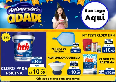 Modelo de Encarte para Encarte A4 Horizontal com o tema Aniversário da Cidade para Produtos para Piscina