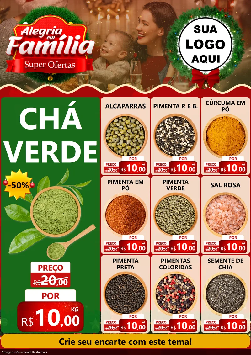 Modelo de Encarte para Encarte A4 Vertical com o tema Alegria Em Família - Super Ofertas para Produtos Naturais