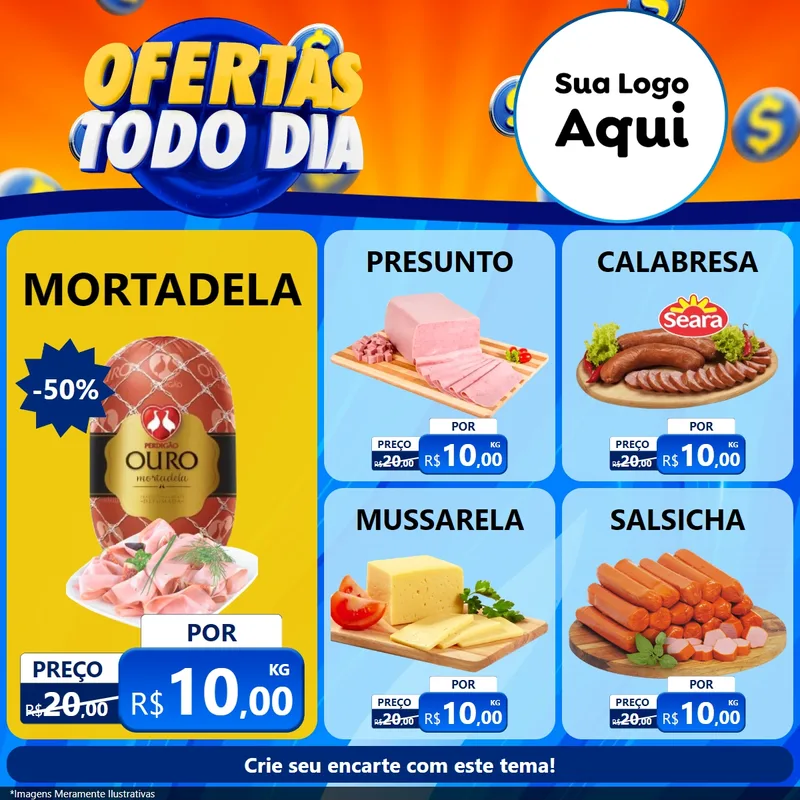 Modelo de Rede Social para Feed Facebook com o tema Ofertas Todo Dia para Frios e Laticínios