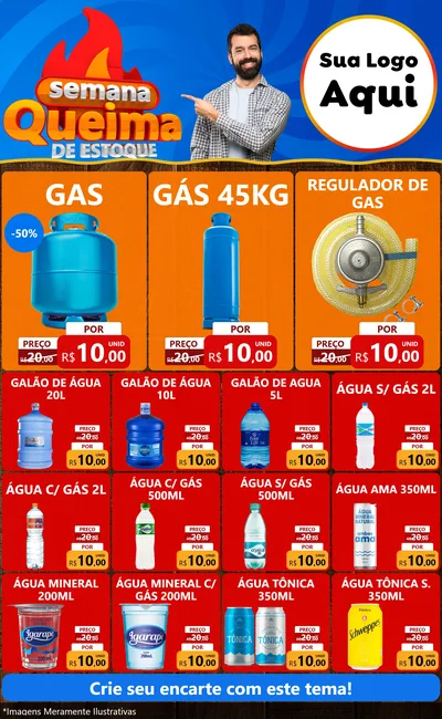 Modelo de Encarte para Encarte Grande com o tema Semana Queima de Estoque para Água e gás